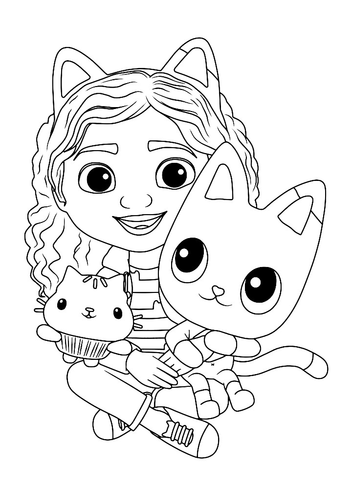 Desenho da Gabby com seus amigos de Gabby's Dollhouse, para colorir