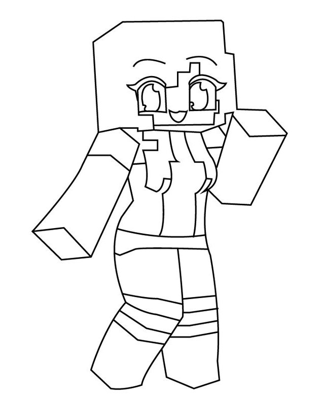 Desenho da Alex do Minecraft de roupa de banho para imprimir e colorir. Traga suas cores para a heroína dos games!
