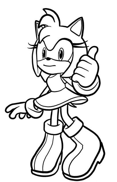 Desenho da Amy Rose do Sonic, corpo de ouriço antropomórfico com vestido, para colorir e imprimir.