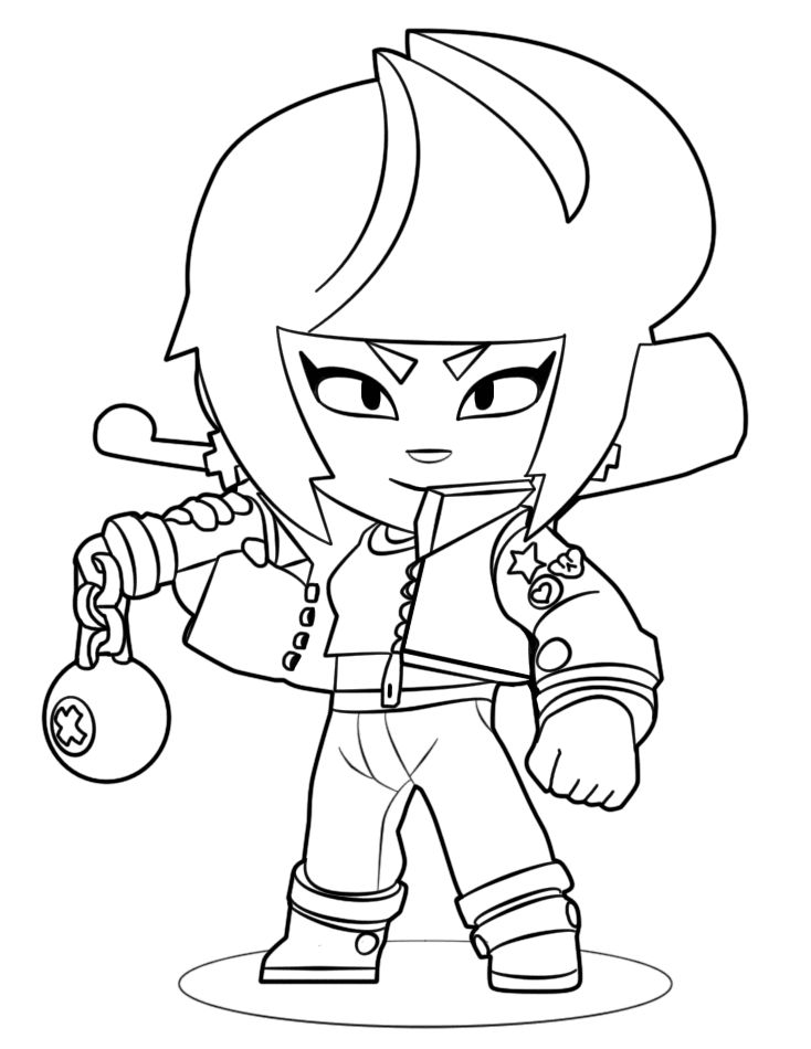 Desenho da Bibi, personagem de Brawl Stars, segurando seu taco de beisebol com uma bola de chiclete na ponta.