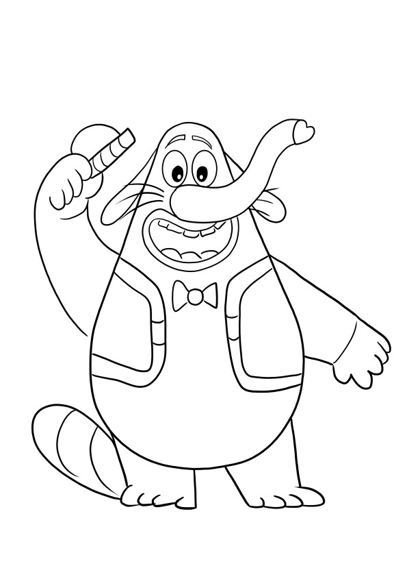 Desenho do Bing Bong de Divertida Mente, um personagem elefante rosa com chapéu, para imprimir e colorir.