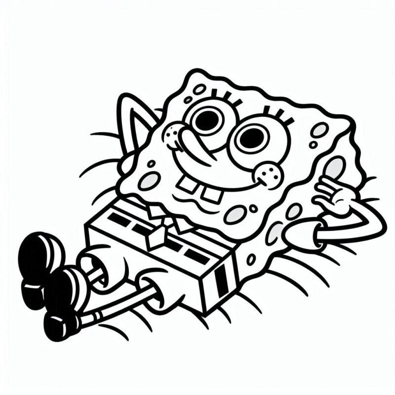 Bob Esponja Calça Quadrada deitado em uma pose relaxada e alegre para colorir