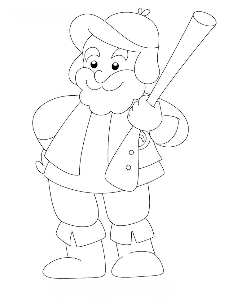 Desenho infantil, com traços simples, do Caçador da Chapeuzinho Vermelho para colorir e imprimir. Será que ele conseguirá chegar na casa da vovó antes do Lobo Mau?