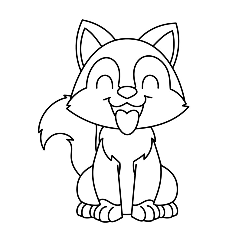 Desenho de um Husky filhote para colorir. Um lindo cachorro com traços simples.