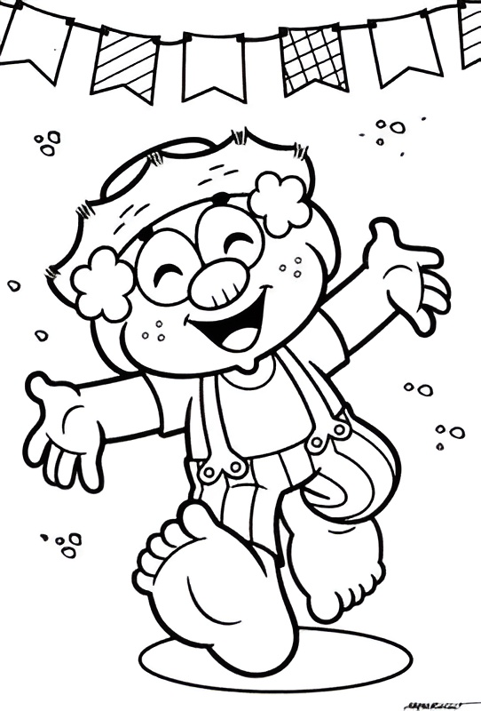 Desenho de um caipira sorrindo com chapéu de festa junina, ideal para imprimir e colorir durante a celebração da festa junina.