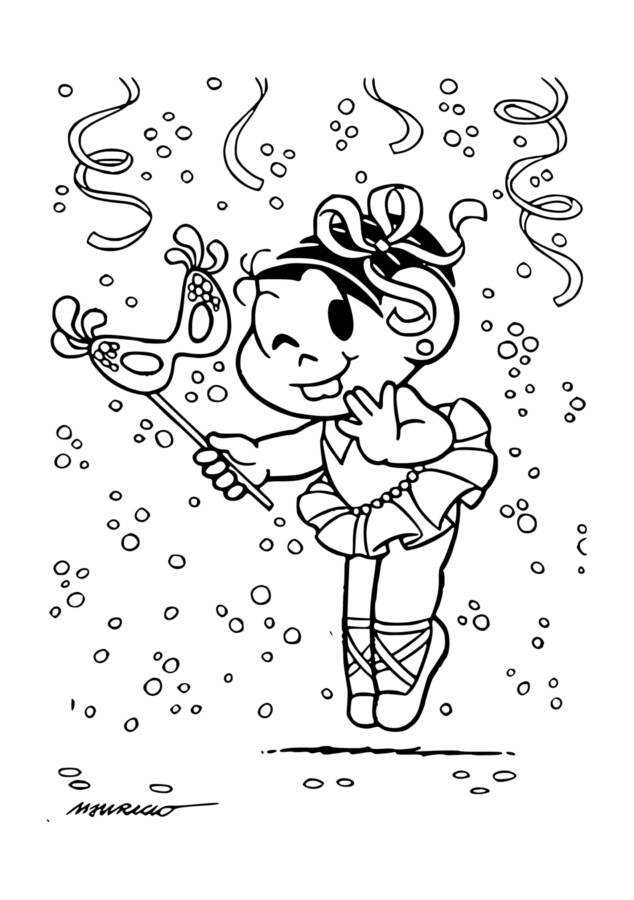 Desenho da Mônica com fantasia de Carnaval para colorir: fantasia de bailarina