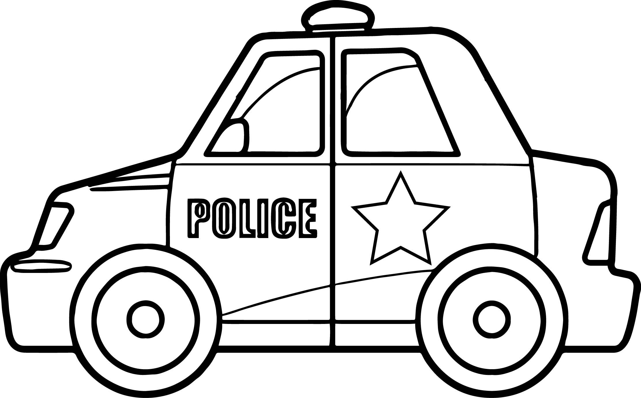 Desenho de um carro de polícia com traços infantis, fácil e bonito, para colorir e imprimir. Perfeito para meninos de todas as idades.