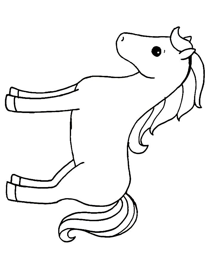 Desenho de um cavalo fofo em estilo cartoon com traços simples para colorir e imprimir.