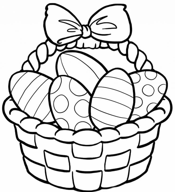 Desenho para imprimir e colorir de uma cesta cheia de ovos de páscoa deliciosos para a criançada