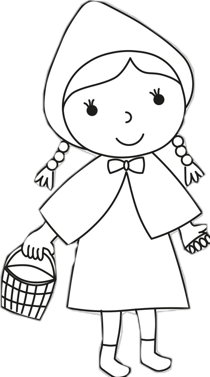 Desenho infantilizado muito simples de colorir da Chapeuzinho Vermelho segurando. Perfeito para crianças mais novas que procuram diversão sem dificuldades.