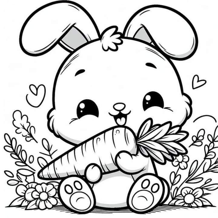 Desenho de um coelho louco para comer sua cenourinha para colorir