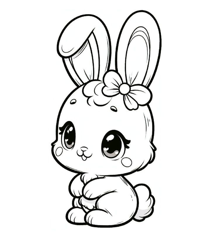 Desenho de uma pequena coelhinha muito fofa de lacinho para colorir