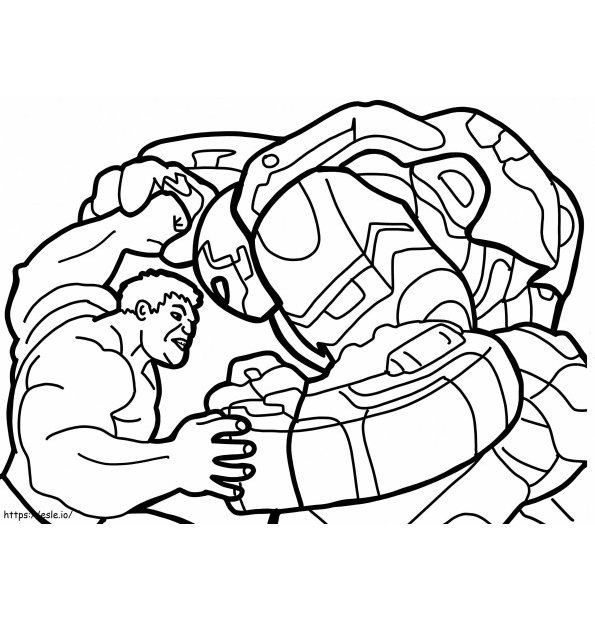 Desenho para colorir do Hulk musculoso lutando contra o Homem de Ferro em sua armadura Hulkbuster.