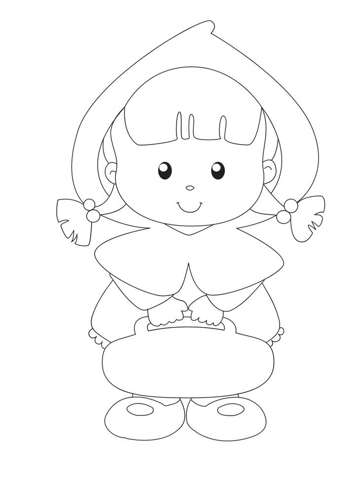 Desenho da Chapeuzinho Vermelho segurando uma cesta para imprimir e pintar