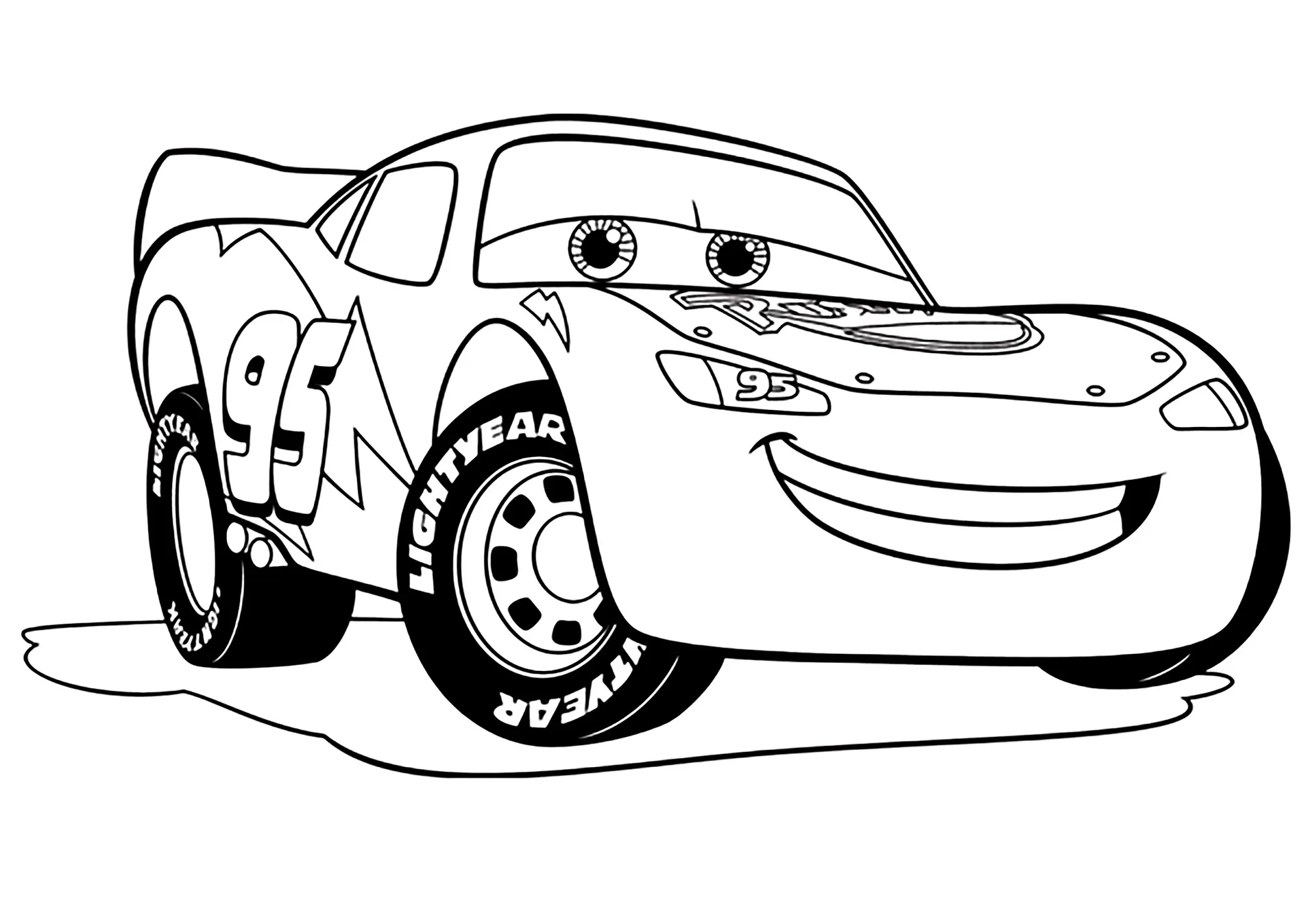 Desenho do Relâmpago Mcqueen fazendo poses para a foto para colorir e imprimir. Perfeito para meninos de todas as idades.