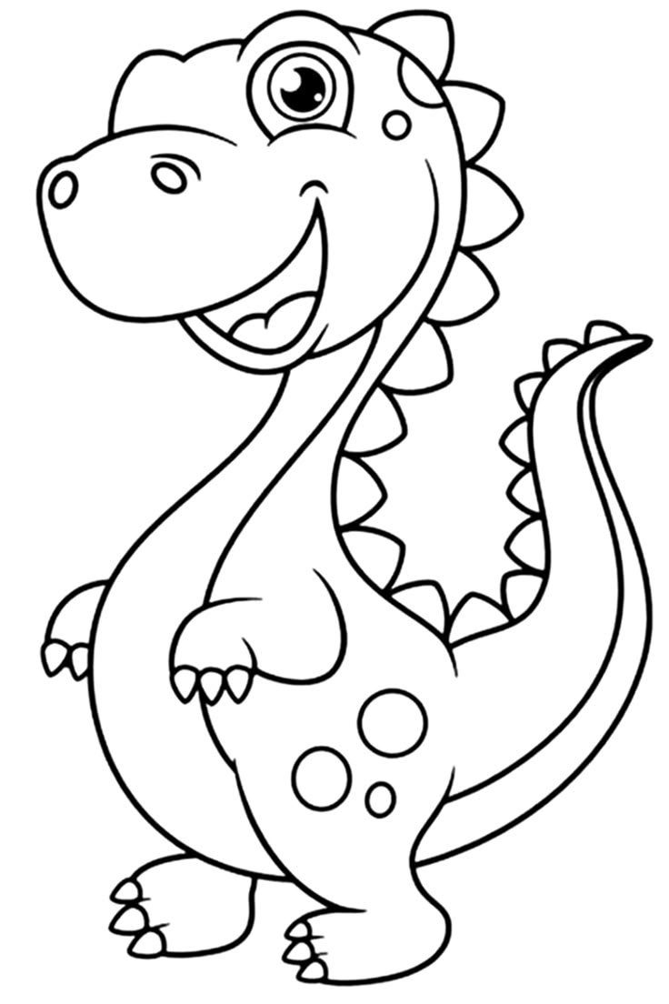 Dinossauro sorridente com espinhos nas costas e manchas circulares no corpo para colorir e imprimir.