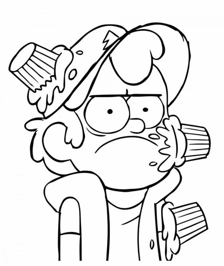 Dipper Pines, personagem de Gravity Falls, com o rosto e o boné cobertos de massa e cobertura de cupcakes.