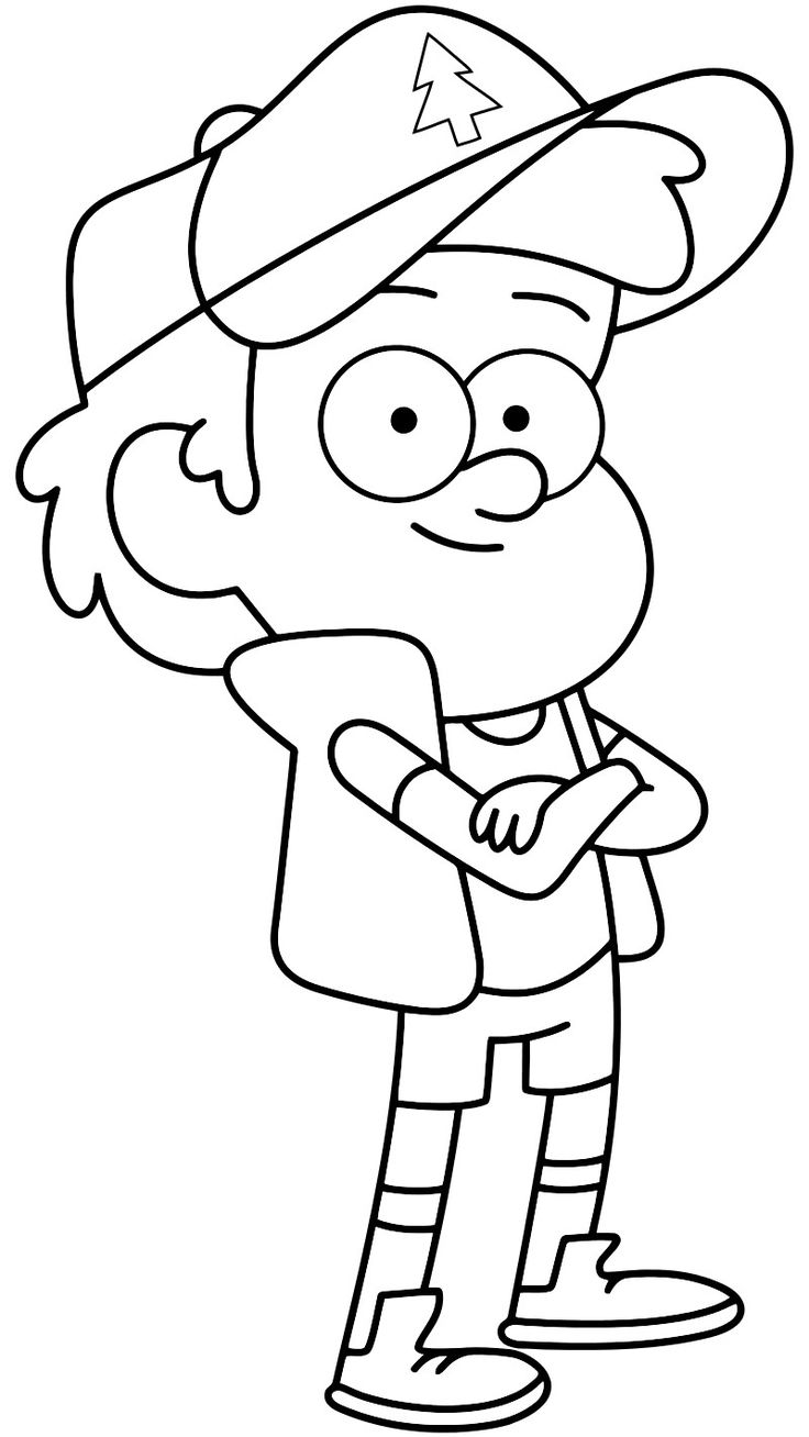 Desenho para colorir do personagem Dipper Pines de Gravity Falls, vestindo seu icônico boné de pinheiro, colete e meias altas.