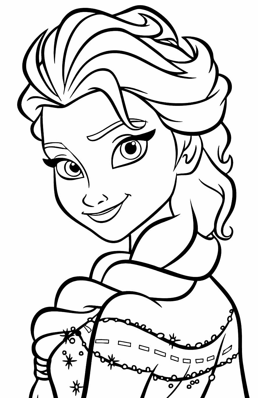 Desenho da Elsa de Frozen encarando a tela com um olhar elegante para colorir e imprimir