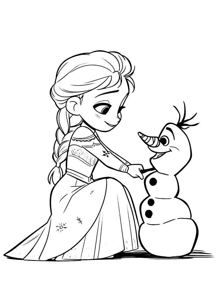 Desenho da Elsa e do Olaf em versão infantil para colorir. Divirta-se com seus personagens favoritos de Frozen!