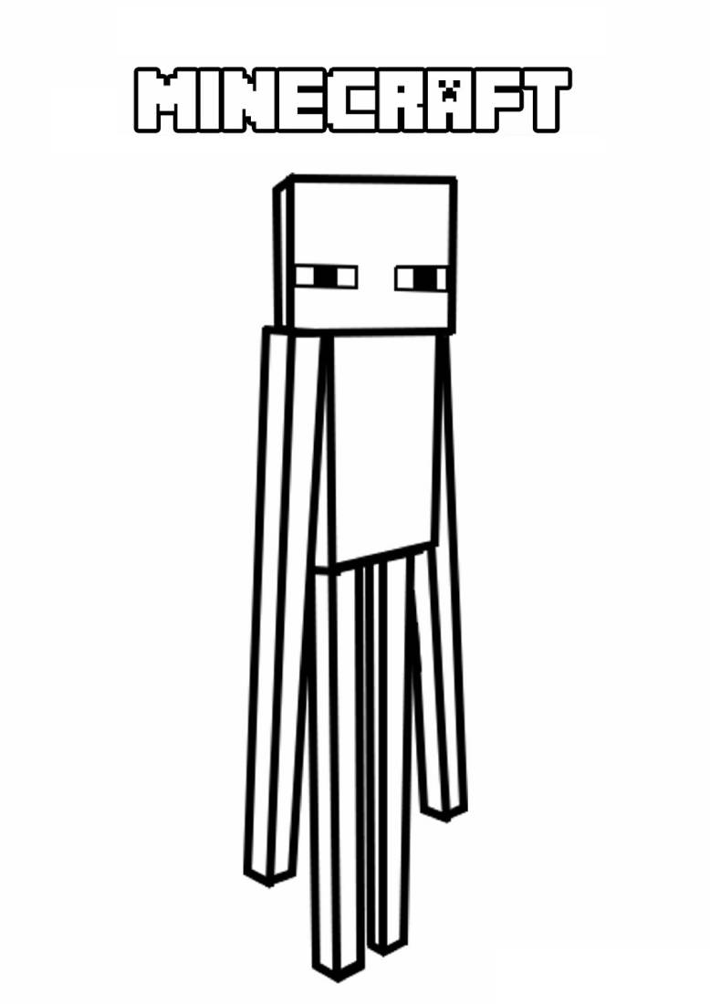 Ilustração do Enderman do Minecraft com traços simples e geométricos para imprimir e colorir.