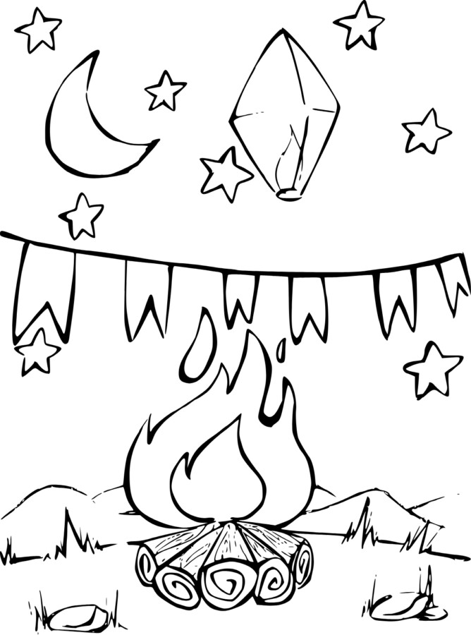 Desenho de uma fogueira da festa de São João (Festa Junina) para imprimir e colorir.