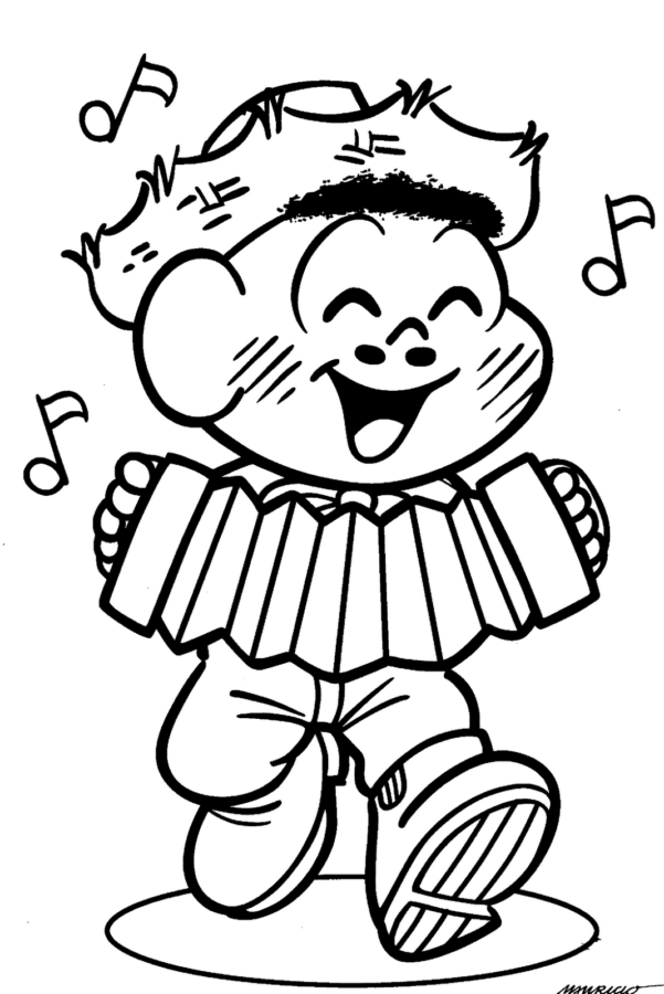 Desenho do Cascão da Turma da Mônica tocando música na festa Junina.