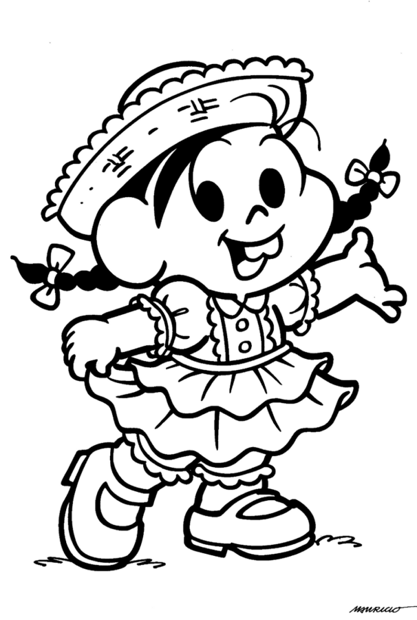 Desenho da Mônica vestida de caipira para a Festa Junina para colorir e Imprimir