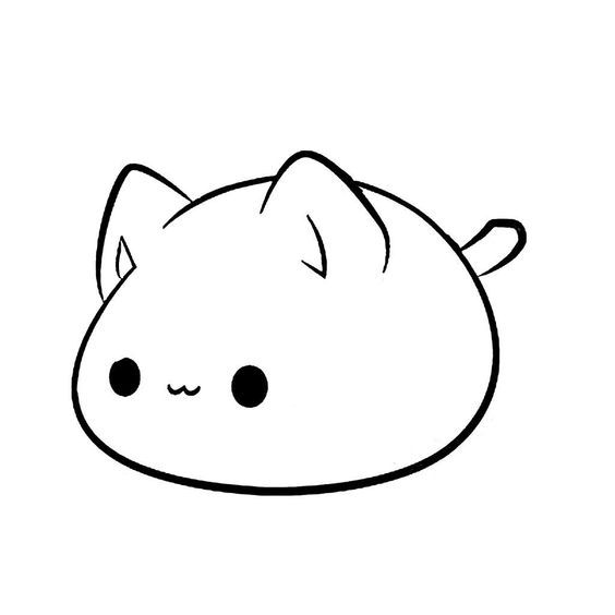 Desenho de um adorável gatinho kawaii com corpo arredondado, olhos grandes e expressivos, perfeito para colorir e despertar a criatividade das crianças.