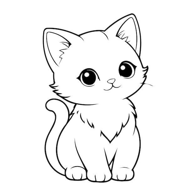 Desenho de um gatinho fofo com pelo grande em volta do pescoço para colorir