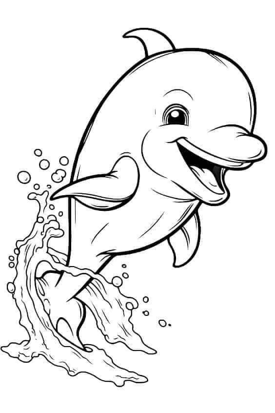 Descrição de um golfinho cabeçudinho feito com traços kawaii