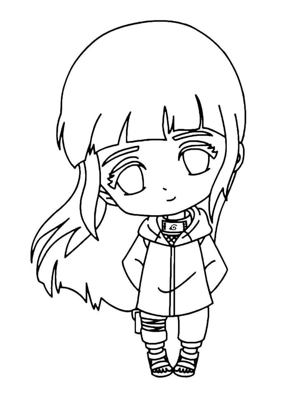 Desenho estilo chibi da personagem Hinata Hyuga de Naruto, com traços simples e visual de ninja.