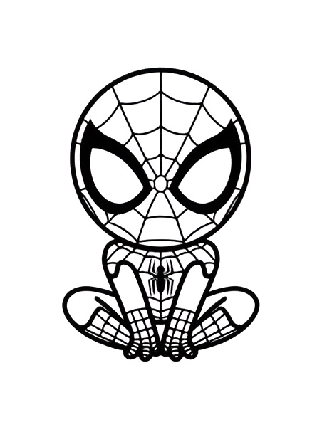 Desenho do Homem-Aranha bebê em estilo cartoon, com máscara e símbolo de aranha no peito, pronto para colorir e imprimir.