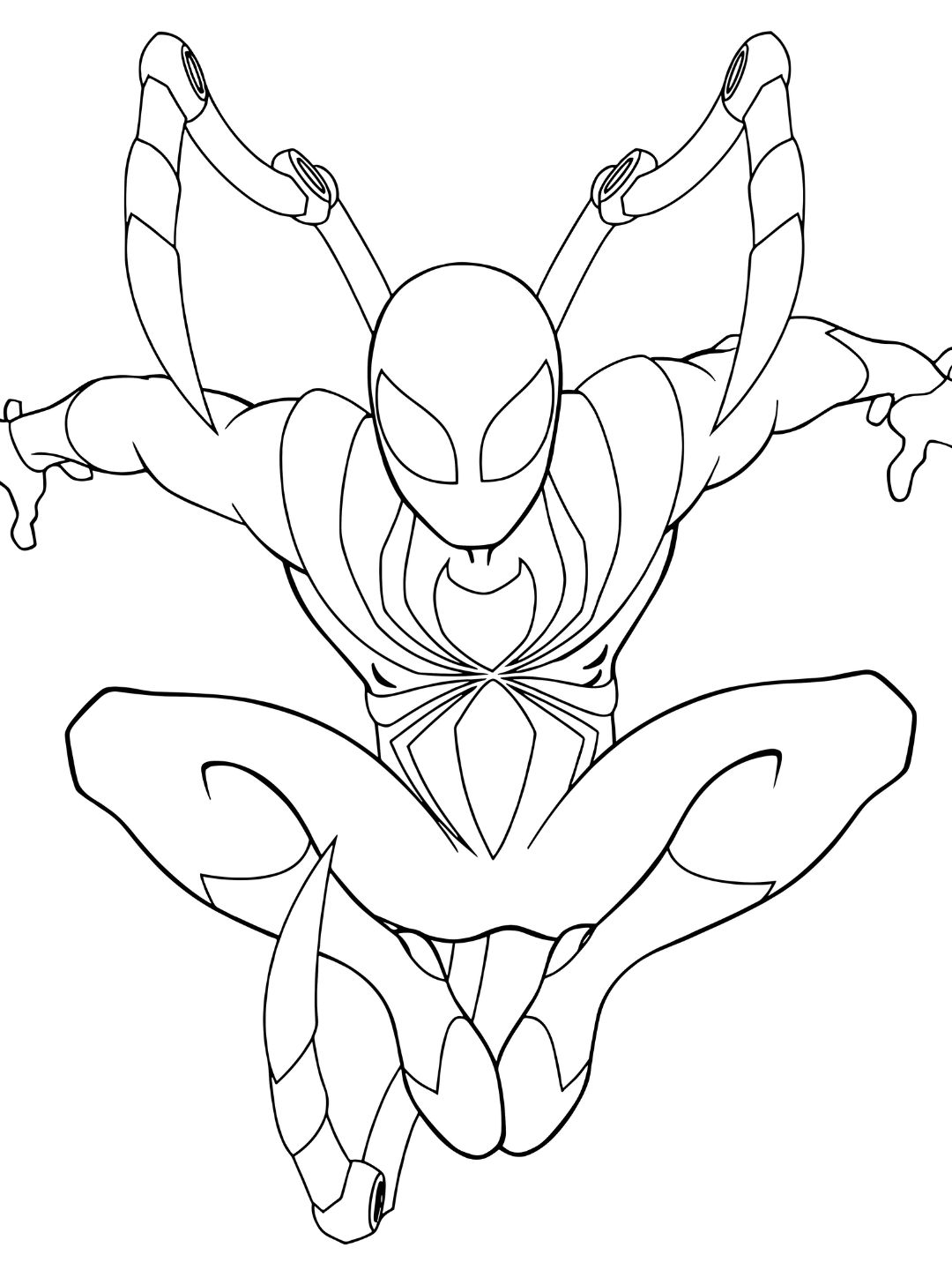 Desenho do Homem-Aranha com os braços mecânicos do Doutor Octopus para colorir e imprimir com traços simples, fácil e bonito, ideal para crianças de todas as idades.