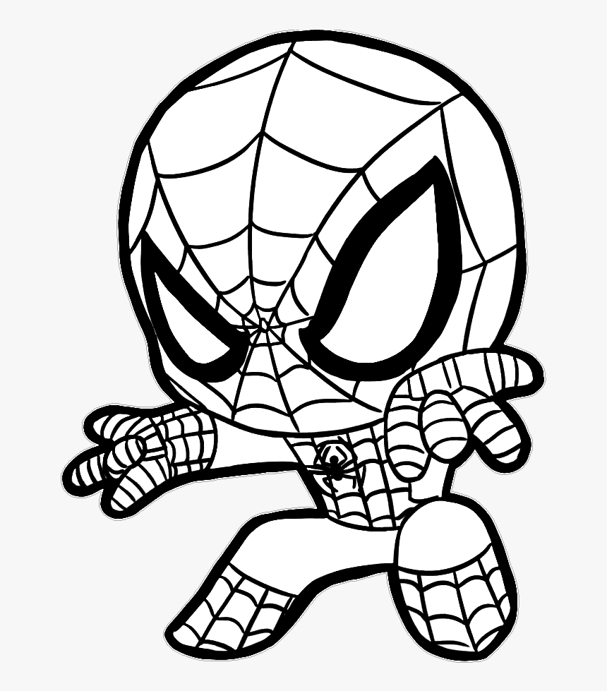 Desenho do Homem-Aranha em estilo Chibi com traços grossos e corpo pequeno para colorir e imprimir.