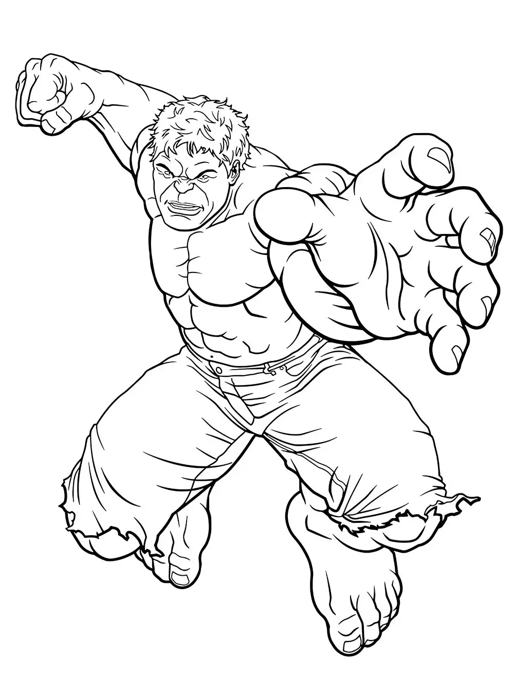 O incrível Hulk em uma pose dinâmica de ataque, com um punho fechado levantado e a outra mão estendida para frente, pronto para a ação.