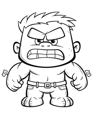 Desenho do Hulk em estilo Kawaii com traços grossos, feições fofas e pronto para colorir e imprimir.
