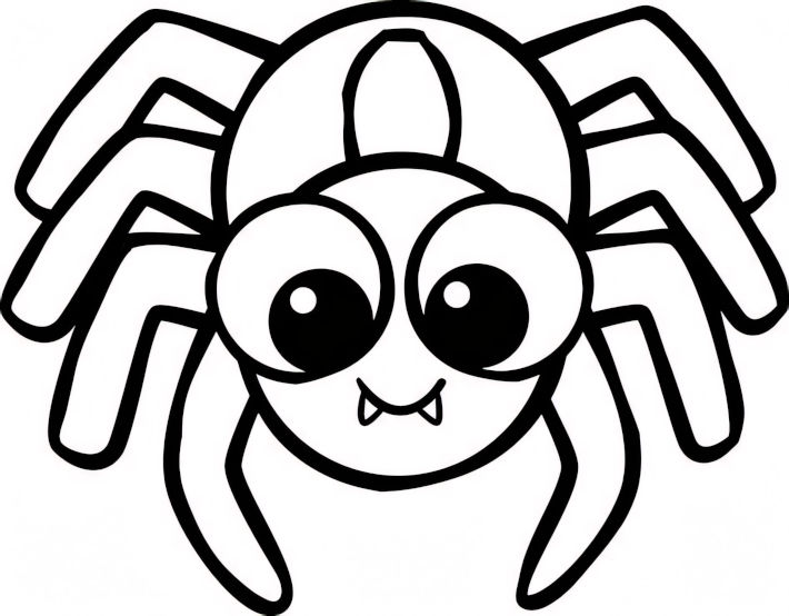 Desenho de aranha amigável com olhos grandes e expressivos para imprimir e colorir.