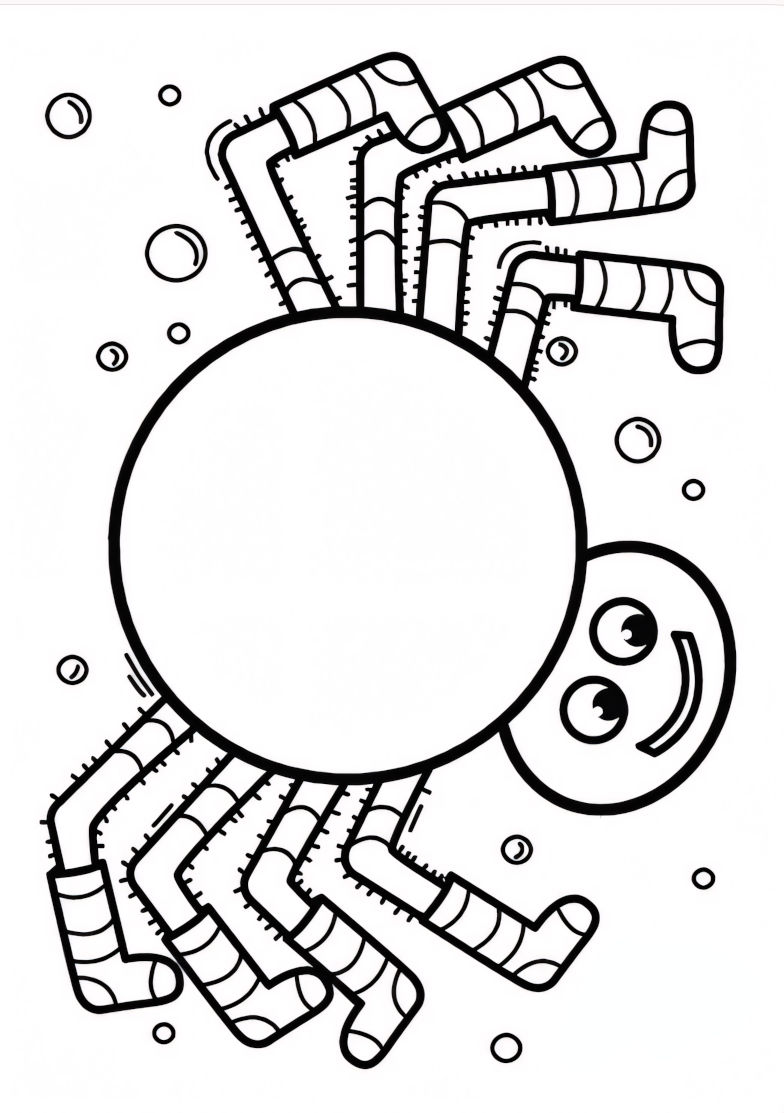 Desenho de aranha charmosa com meias listradas e olhos grandes para imprimir e colorir.