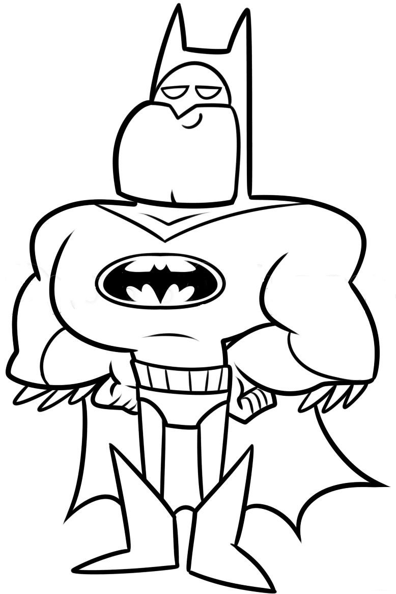 Desenho do Batman dos Jovens Titãs em estilo cartoon, com máscara, capa e símbolo do morcego para imprimir e colorir.