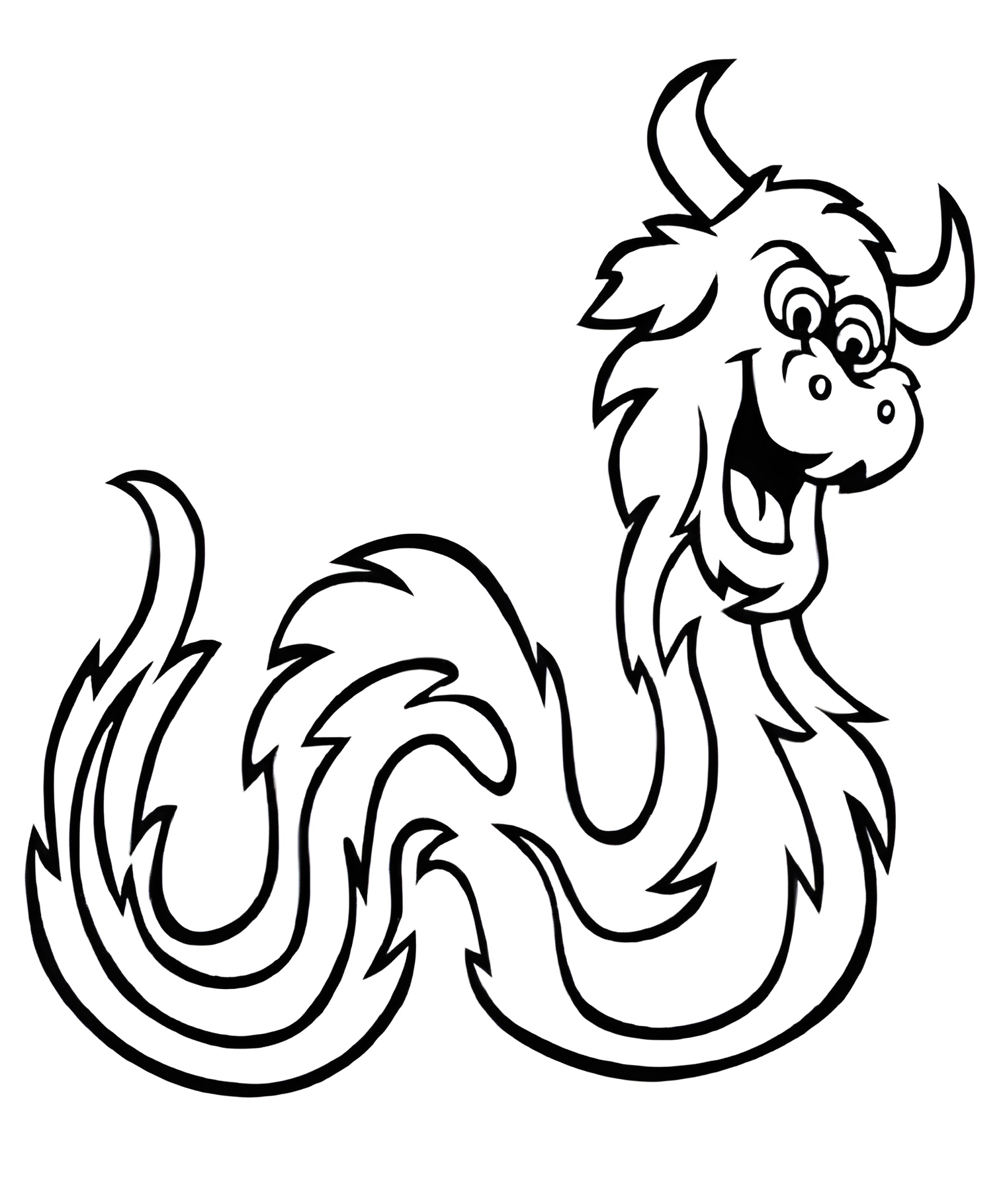 Desenho do Boitatá, criatura do folclore brasileiro com corpo de cobra e chamas, para imprimir e colorir.