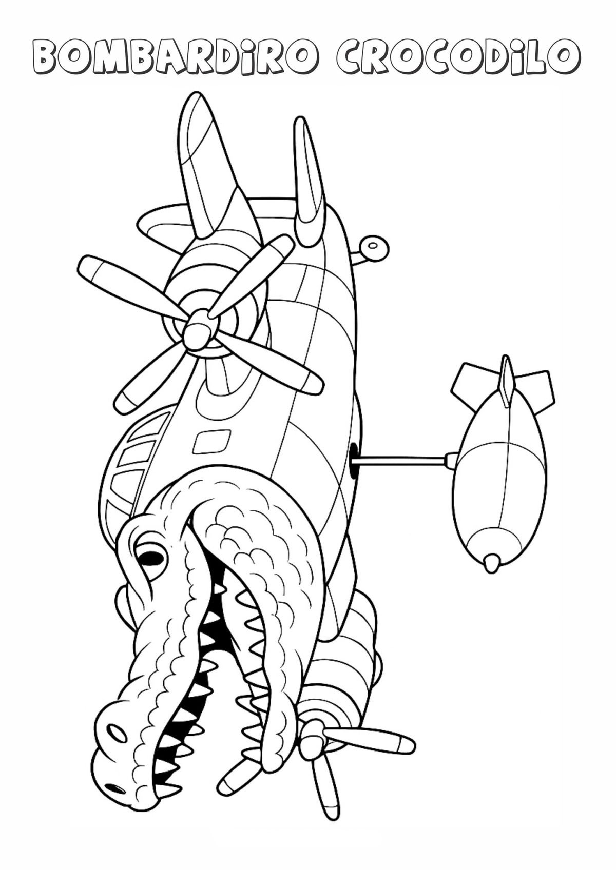 Desenho do Bombardino Crocodilo, meme viral com um crocodilo com corpo de avião para colorir e imprimir.