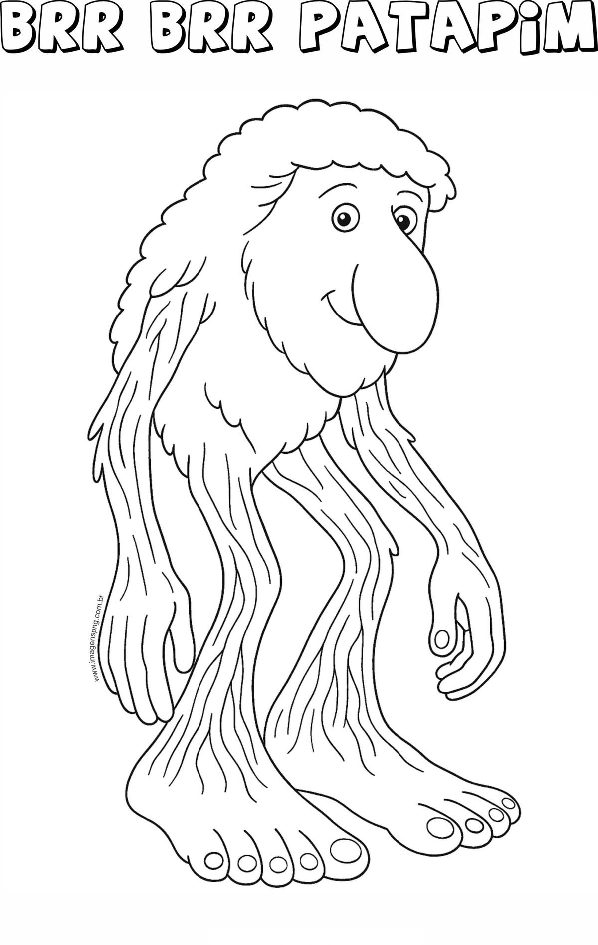 Desenho do meme Brr Brr Patapim do TikTok para imprimir e colorir. Criatura humanoide com cabeça lanosa e corpo de galhos.