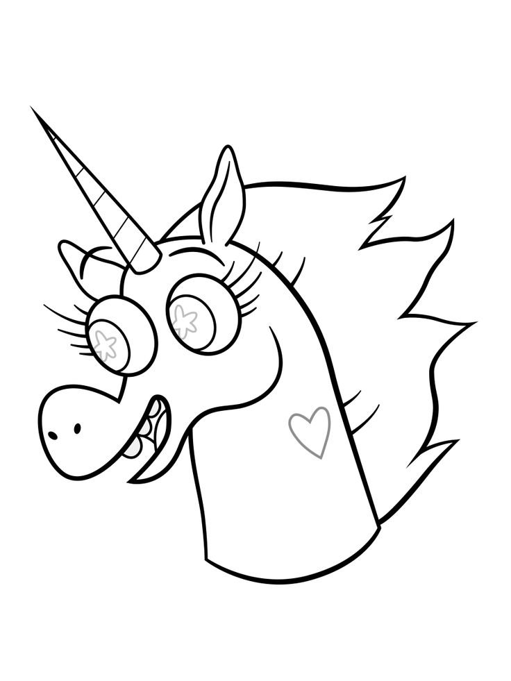 Desenho da Cabeça-Ponei de Star vs as Forças do Mal, um unicórnio sorridente com crina volumosa e chifre mágico para imprimir e colorir.