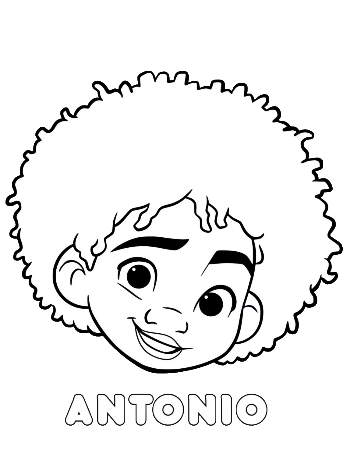 Desenho de uma criança negra sorrindo com cabelo crespo e o nome 'ANTONIO' abaixo, para celebrar o Dia da Consciência Negra.