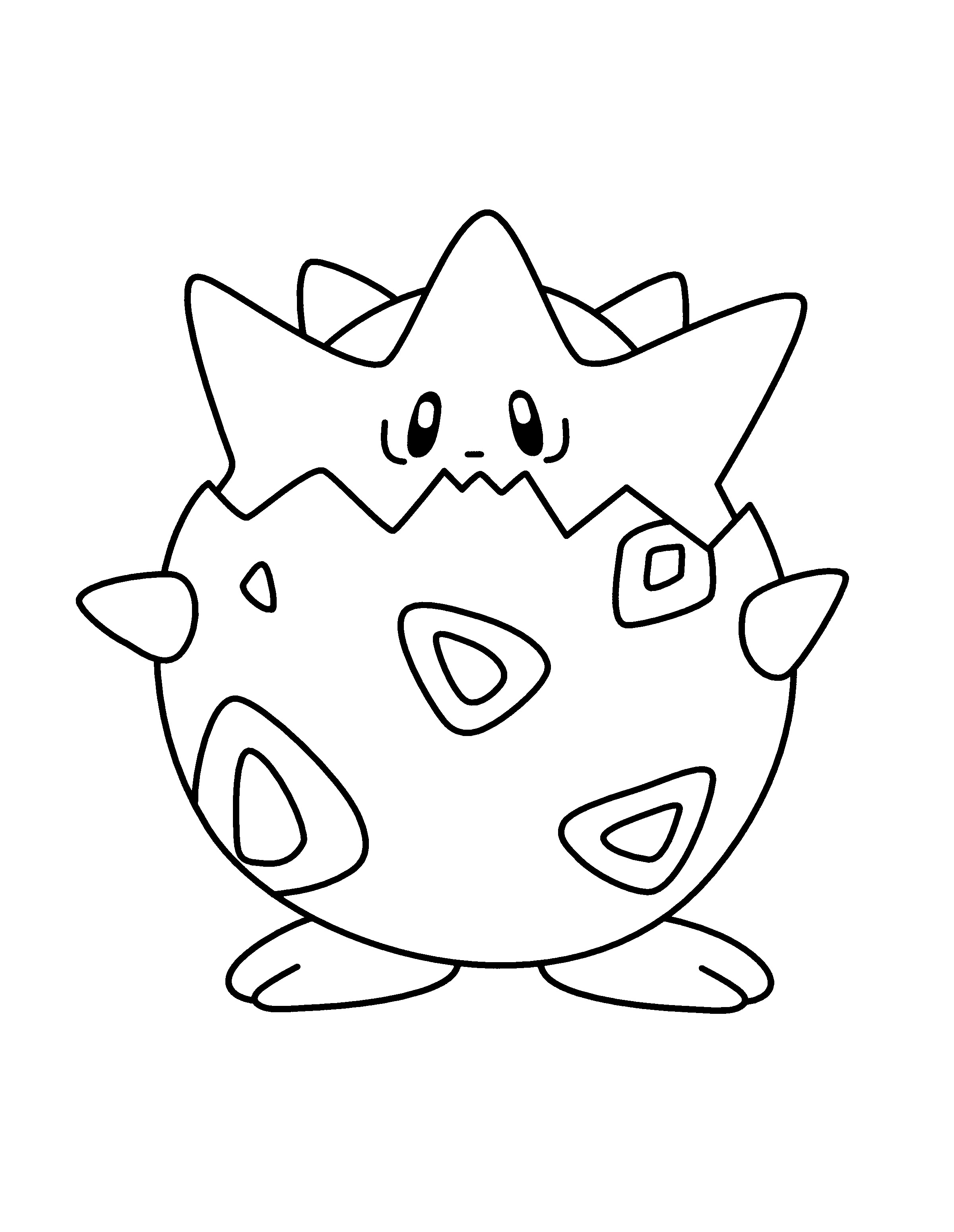Desenho simples do Pokémon Togepi, um ser de pura alegria, pronto para colorir e espalhar sorrisos.