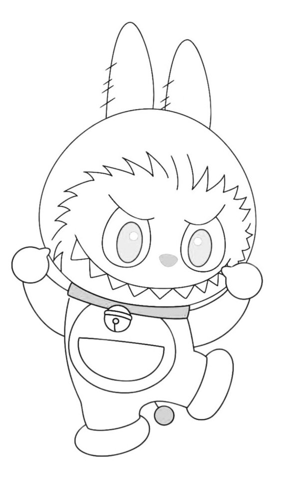 Desenho do Doraebu, a incrível mistura de Labubu e Doraemon, pronto para colorir e despertar a imaginação!
