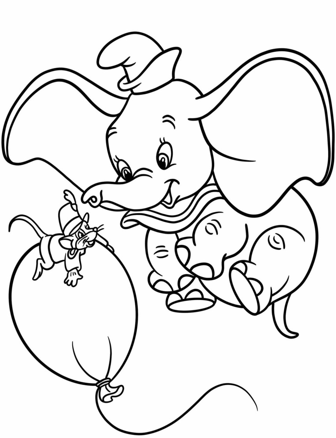 Desenho do Dumbo e Timóteo em cima de um balão para colorir.