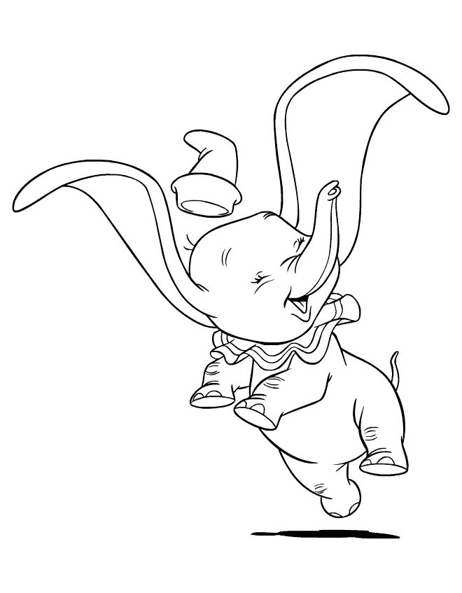 Desenho do Dumbo, o elefante voador com chapéu e grandes orelhas, pronto para imprimir e dar vida com cores.