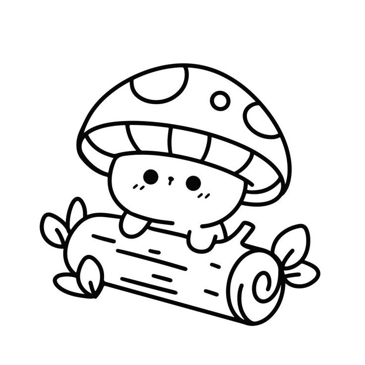 Desenho de um hamster fofo, o Cogumelito, com chapéu de cogumelo, bochechas rosadas e focinho pequeno para imprimir e colorir.